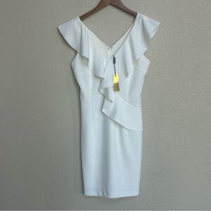 NWT Alexia Admor Marlena Ruffle Sheath Dress Women’s White 6 Formal Wedding